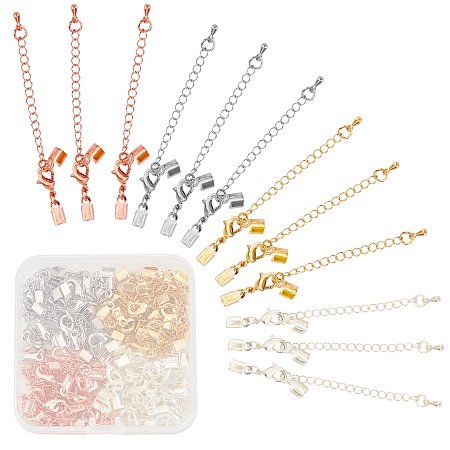 SUNNYCLUE Brass Chain Extender, with Lobster Clasp, Mixed Color, Chains: 56~62mm long, Lobster Clasp: 12x8x3mm, End: 9x4mm, Iron Circle: 3mm inner diameter; 4 colors, 10sets/color, 40sets/box