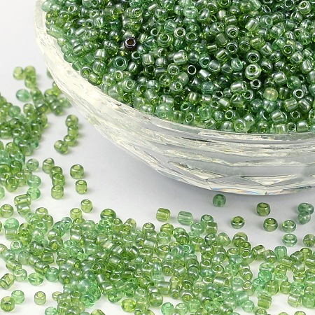 ORNALAND 6/0 Glass Seed Beads, Transparent Colours Lustered, Round, Green, 2mm, Hole: 1mm; about 12000pcs/bag