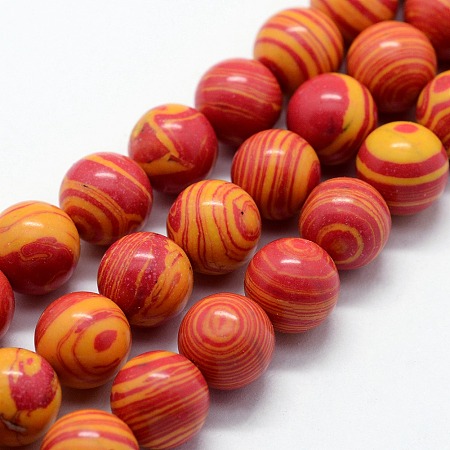 ARRICRAFT Synthetic Malachite Beads Strands, Dyed, Round, Orange Red, 8mm, Hole: 1mm, about 46pcs/strand,  14.76 inches(37.5cm)