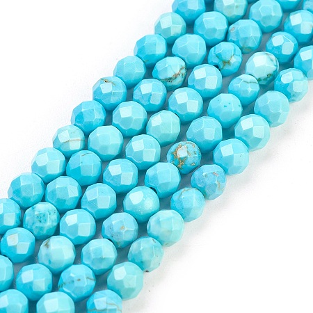 Arricraft Natural Howlite Beads Strands, Dyed & Heated, Faceted, Round, 4mm, Hole: 1mm, about 90~93pcs/strand, 15.55 inches