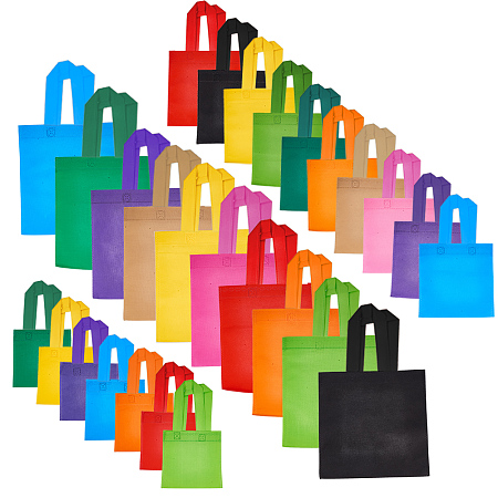 PandaHall Elite 27 Pack Rainbow Color Non-Woven Treat Bags Tote Bags Goodie Gift Bag Grocery Bags Shopping Bag Handles Kids Birthday Party Favor (3 Size: 11 x 6’’, 13 x 7.7’’, 14.5 x 9.6’’)