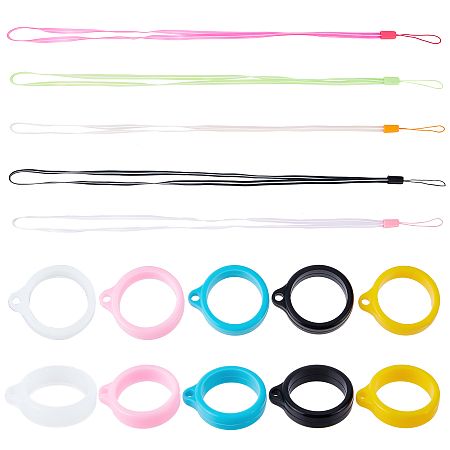 GORGECRAFT 5 Colors Anti-Lost Lanyard Set Include 5PCS Necklace Lanyards Safety Neck Strap Pendant Holder with 20PCS Anti-Lost Silicone Rubber Rings Holder Multipurpose Pen Protective Ring