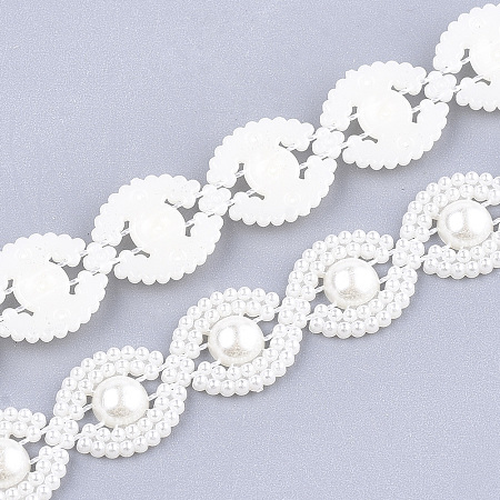 Honeyhandy ABS Plastic Imitation Pearl Beaded Trim Garland Strand, Great for Door Curtain, Wedding Decoration DIY Material, Creamy White, 13x3mm, 10yards/roll