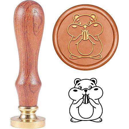 ARRICRAFT Wax Seal Stamp Hamster Eating Sunflower Seed Pattern Wax Seal with Wooden Handle 1.2