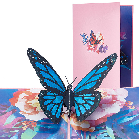 CRASPIRE Blue Butterfly 3D Pop Up Flower Greeting Card Mother's Day Card, Anniversary, Valentine's Day Card, Thank You, Happy Birthday