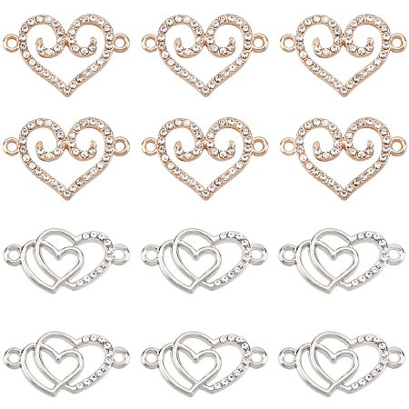 PandaHall Elite Heart Rhinestone Charms, 20pcs Valentine Love Heart Links Double Heart Connector Charms Crystal Dangle Charms for Jewelry Choker Necklace Making Christmas