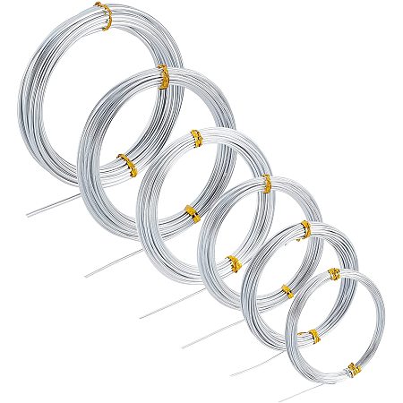 Pandahall Elite 6 Sizes Aluminum Craft Wire Silver Aluminum Wire Bendable Metal Wire Tarnish Resistant Beading Wire for Jewelry Making Artistic Work, 55m/180 Feet in Total, 10 12 15 17 18 20 Guage