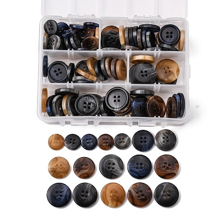 Honeyhandy 120Pcs 15 Colors 4-Hole Resin Buttons, Flat Round, Mixed Color, 8pcs/color
