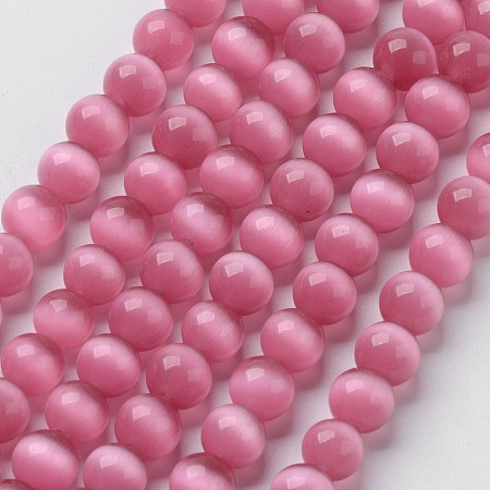 Arricraft Cat Eye Beads, Round, Hot Pink, 6mm, Hole: 1mm, about 66pcs/strand, 14.5 inches/strand
