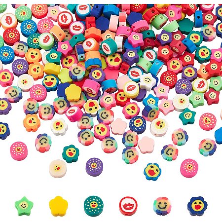 arricraft About 230 Pcs 6 Styles Polymer Clay Beads, Duck & Star & Smile & Flower Print Soft Beads Colorful Polymer Clay Spacer Beads for Jewelry Making DIY Bracelet Necklace Earring