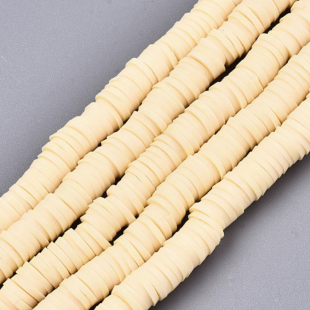 Honeyhandy Handmade Polymer Clay Beads Strands, for DIY Jewelry Crafts Supplies, Heishi Beads, Disc/Flat Round, Bisque, 6x0.5~1mm, Hole: 1.8mm, about 290~320pcs/strand, 15.75 inch~16.14 inch(40~41cm)
