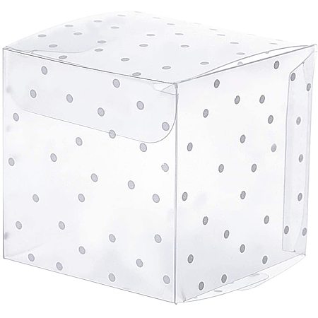 BENECREAT 30PCS 2x2x2 Inch Cube Wedding Favor Boxes Dot Pattern Frosted PVC Cube Gift Boxes for Candy Chocolate Valentine Gift Package Wedding