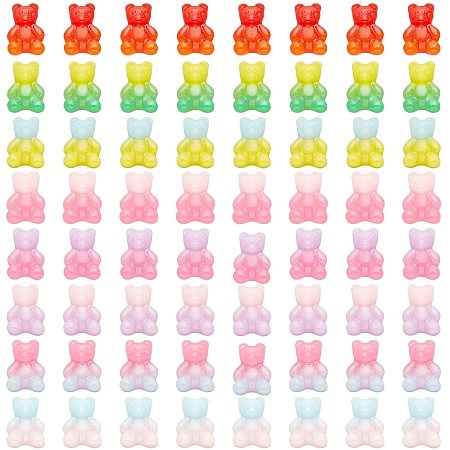 NBEADS Bear Resin Cabochons, 8 Colors Gradient Color Resin Cabochons Flatback Beads with Round Beads for DIY Crafts Scrapbooking Jewelry Making Nail Art Charms