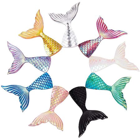 Arricraft 40pcs 10 Colors Mermaid Tail Resin Cabochons Fish Tail Slime Charms Flat Back Embellishments for DIY Phone Case Decoration Scrapbooking DIY Crafts