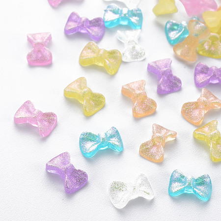 Arricraft Transparent Resin Cabochons, with Glitter Powder, Bowknot, Mixed Color, 6x9x3mm