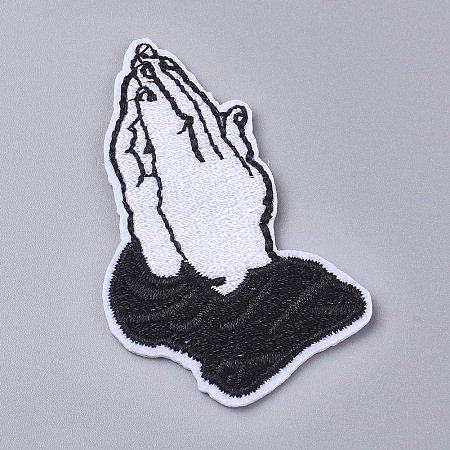 Honeyhandy Computerized Embroidery Cloth Iron on/Sew on Patches, Costume Accessories, Praying Hands, White, 60x38x1.7mm