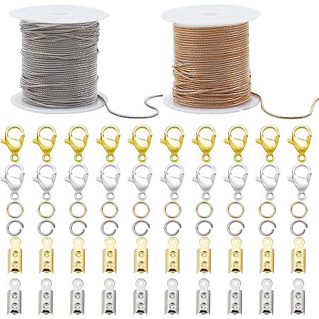 NBEADS 32.8 Ft Brass Snake Chain Roll, Golden and Silver Chain with 80 Jump Rings 40 Lobster Claw Clasps and 80 Folding Crimp Cord Ends Snake Chain for Jewelry Making Bracelet Necklace, 16.4 Ft/Color