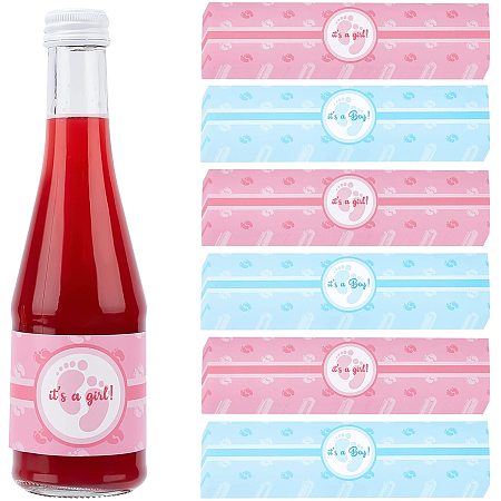 PandaHall Elite 48pcs Bottle Stickers Wrappers Water Bottle Labels Waterproof Gender Reveal Bottle Stickers Labels for Baby Shower Party Decoration, Blue & Pink