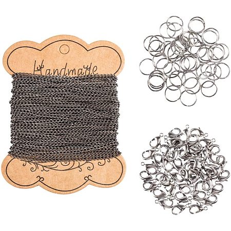 Arricraft 32 Feet 2mm Iron Twisted Curb Link Cable Chains Necklace with 50 pcs 8mm Iron Jump Rings 50 pcs Brass Lobster Claw Clasps for DIY Jewelry Making, Gunmetal
