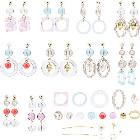 SUNNYCLUE DIY 10 Pairs Summer Transparent Acrylic Earring Making Kit Glass Beads Brass Stud Earrings Findings & Bead Frames & Jump Rings & Pins & Earring Backs for Beginners Jewelry Making Supplies