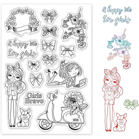 GLOBLELAND Bow Girl Clear Stamps Transparent Silicone Stamp Seal for Card Making Decoration and DIY Scrapbooking