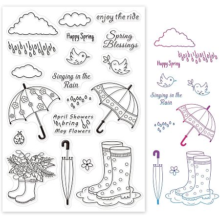 GLOBLELAND Rain Boots and Umbrella Silicone Clear Stamps Cloud Raindrops Transparent Stamps for Birthday Valentine's Day Cards Making DIY Scrapbooking Photo Album Decoration Paper Craft