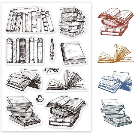 GLOBLELAND Books and Bookshelf Silicone Clear Stamps Transparent Stamps for Birthday Easter Holiday Cards Making DIY Scrapbooking Photo Album Decoration Paper Craft