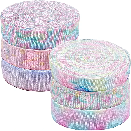 GORGECRAFT 24 Yards 6 Styles Rainbow Fold Over Elastic Ribbon 5/8''Spandex Fabric Band Pastel Stretch Foldover FOE Headband Trim Stretchy Waistband Ribbon Cord for Sewing Hair Ties DIY Sewing Crafts