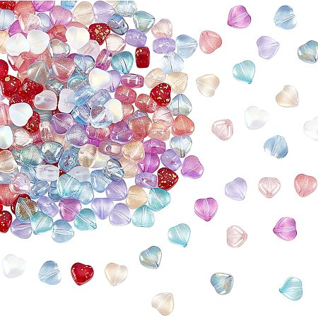 PandaHall Elite 10 Colors Heart Glass Beads, 200pcs Love Heart Crystal Beads with Glitter Powder Beads Transparent Spray Painted Glass Loose Beads for Necklace Bracelet Earring Jewelry Making