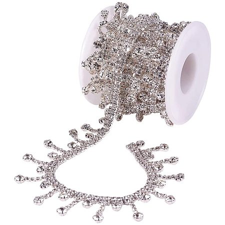 BENECREAT 2 Yards Tassel Glass Crystal Rhinestone Chains Bling Diamante Diamond Trim Ribbon for Wedding Dress Decoration (Rhinestone: 4x3.5mm)