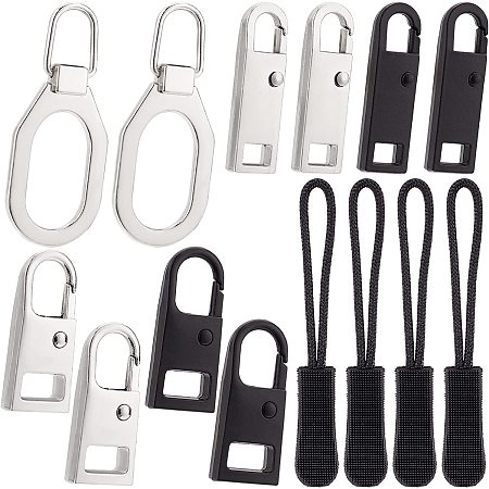 BENECREAT 50pcs Replacement Zipper Pull Tabs Set, include 6pcs Alloy Zipper, 20pcs Zipper Straps, 12pcs Alloy Zipper Sliders and 12pcs Zipper Pull Tabs for Clothes, Luggage Suitcase