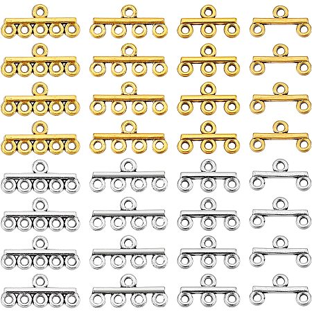 PandaHall Elite 80pcs Layering Clasps 2 Colors Necklace Connectors Alloy Multiple Necklace Layering Clasps Layered Spacer Clasp for DIY Earring Necklace Bracelet Jewelry Crafts Making, 2/3/4/5 Holes