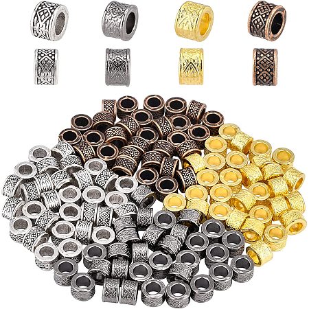 SUNNYCLUE 1 Box 120Pcs 4 Colors Tibetan Style Alloy European Beads 8mm Large Hole Beads Rondelle Loose Spacer Beads for DIY Jewelry Bracelet Necklace Earring Making Crafting