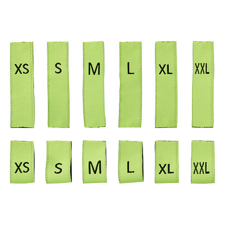 Honeyhandy Cotton Sewing Labels, Clothing Size Labels, for Sewing, Knitting, Crafts, Size XS & S & M & L & XL & 2XL, Lawn Green, 40x10mm, 240pcs/set