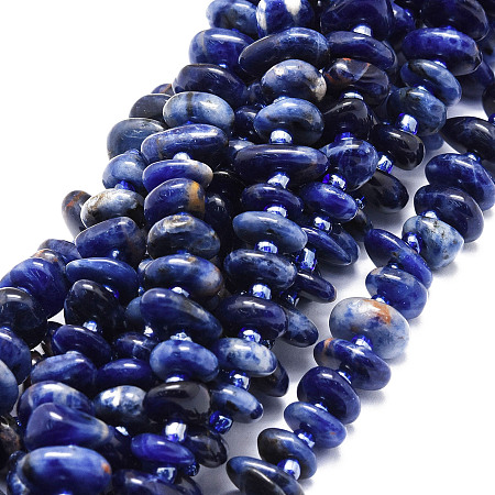 Natural Sodalite Beads Strands, Nuggets, 8~11x9~14x1.5~5mm, Hole: 0.8mm, about 74pcs/strand, 15.55''(39.5cm)