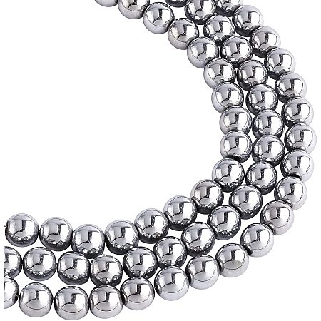 OLYCRAFT 150~156pcs 8mm Non-Magnetic Synthetic Hematite Beads Platinum Plated 8mm Round Loose Beads for Necklaces Bracelets Jewelry Making DIY Crafts