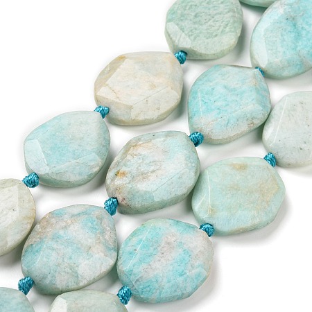 Honeyhandy Natural Amazonite Beads Strands, Oval, Faceted, 29~31x22~24x7~8mm, Hole: 2mm, about 11~12pcs/strand, 15.7 inch(40cm)