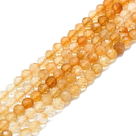 Honeyhandy Natural Citrine Beads Strands, Faceted, Round, 4mm, Hole: 0.8mm, about 108pcs/strand, 15.16''~15.55''(38.5~39.5cm)