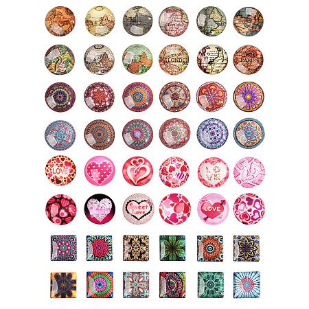 4Sets 4 Styles Glass Cabochons, Half Round with Heart, Mixed Color, Heart Pattern, Mixed Color, 12pcs/set, 1set/style