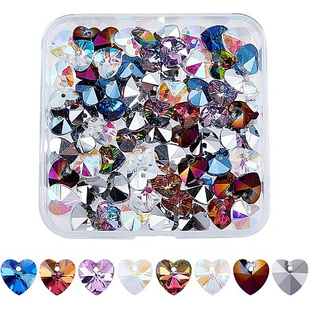 AHANDMAKER 80Pcs 8 Colors Heart Glass Charms, Loose Beads Charms Crystal Pendant, Multicolor Faceted Heart Charms for Bracelets Necklace Earring Making
