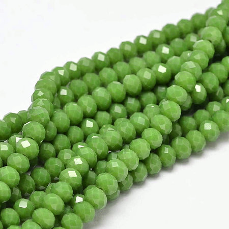 Arricraft Faceted Rondelle Glass Beads Strands, Olive Drab, 6x4mm, Hole: 1mm, about 94pcs/strand, 17 inches