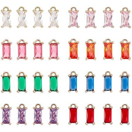 PandaHall Elite 8 Colors Faceted Glass Charms, 32pcs Crystal Transparent Rectangle Links Connectors Dangle Rectangle Bead Charms for DIY Necklace Bracelet Earring Jewelry Making