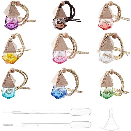 PH PandaHall 9pcs 7ml Perfume Bottle Refillable Car Air Freshener Hanging Diffuser Bottle Essential Oil Scent Diffuser with Pipettes Funnel Hopper for Cars Natural Auto Home Fragrance Boho Decor