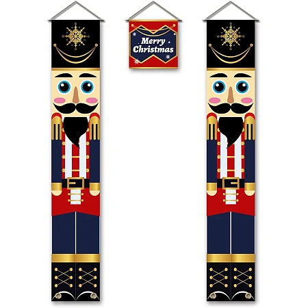 SUPERDANT 3 Pcs Nutcrackers Porch Banner Merry Christmas Banner Soldier Model Nutcracker Banners for Outdoor Porch Door Home Christmas Decorations