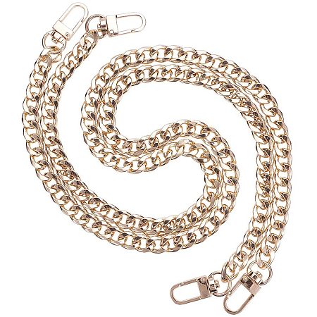 Arricraft 2 Strands 23 Inch Iron Bag Flat Chain Strap with Swivel Clasps Handbag Chain Straps Metal Bag Strap Replacement Purse Clutches Handles, Golden