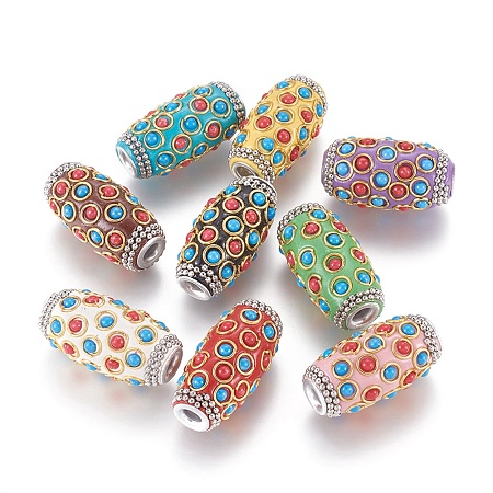 Arricraft Handmade Indonesia Beads, with Metal Findings and Resin Cabochons, Platinum & Golden, Oval, Mixed Color, 32x16.5~17mm, Hole: 4.5mm