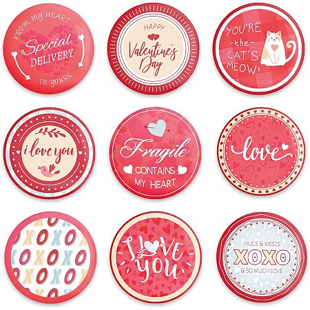 GLOBLELAND 9Pcs Valentine's Day Pinback Buttons Love Brooch Pins Picnic Camping Button Badges for Adults Kids Men or Women, 2.3Inch, Mixed Color, Matte Surface