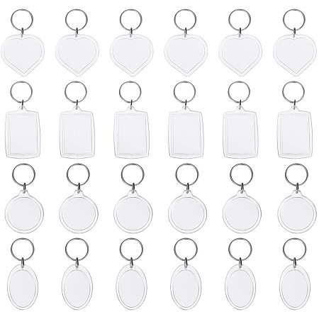 Clear PandaHall 56 pcs 4 Shapes Acrylic Photo Snap in Keychain Flat Round/Heart/Rectangle/Oval Custom Blank Photo Keyring DIY Picture Frames 