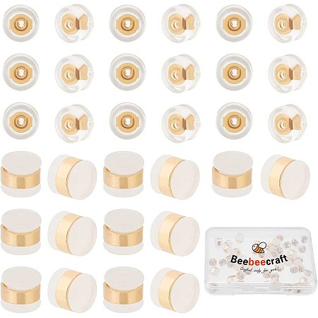 Beebeecraft 40Pcs 2 Style Silicone Earring Backs Replacements 18K Gold Plated Belt Rubber Earring Backs Hypoallergenic for Studs Droopy Ears