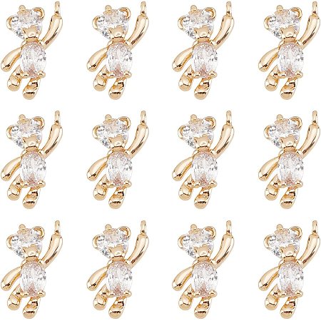 CHGCRAFT 12Pcs Real 18K Gold Plated Bear Charm Bear Brass Micro Pave Clear Cubic Zirconia Pendants with Loop for Jewelry Necklace Bracelet Earring Making Crafts,12x6x3mm